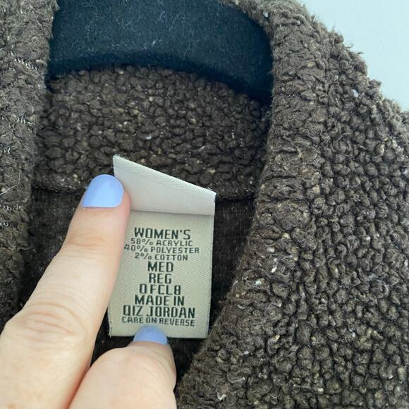 Vintage L.L. Bean Sherpa Cardigan Sweater Brown Tweed Womens Size Medium - Picture 7 of 8